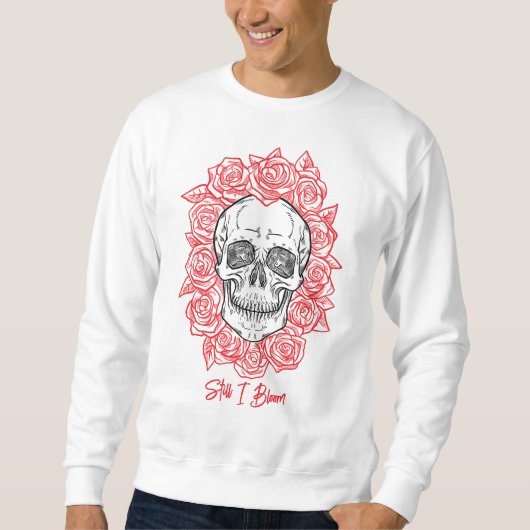 Sweatshirt Memento Mori ! Crâne et Roses, main tirée (Devant)