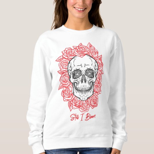 Sweatshirt Memento Mori ! Crâne et Roses, main tirée (Devant)