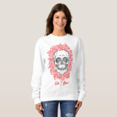 Sweatshirt Memento Mori ! Crâne et Roses, main tirée (Devant entier)