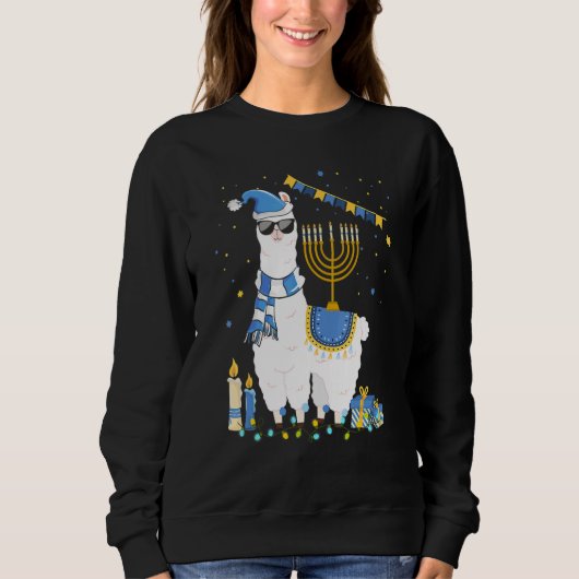 Sweatshirt Menorah Hanukkah Llama Cute Alpaca Chanukah Holida (Devant)