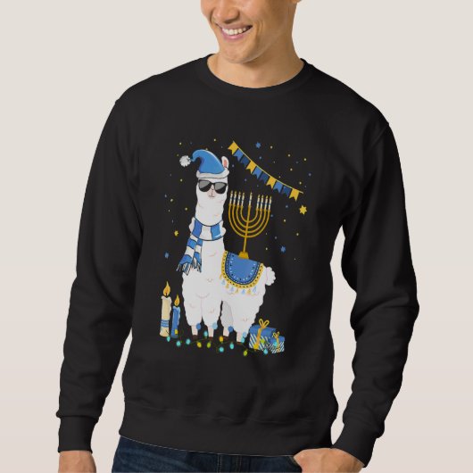 Sweatshirt Menorah Hanukkah Llama Cute Alpaca Chanukah Holida (Devant)