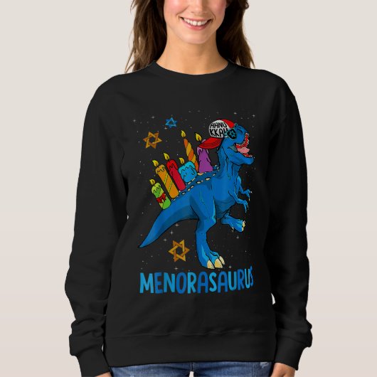 Sweatshirt Menorasaurus Rex Dinosaur Menorah Hanukkah (Devant)
