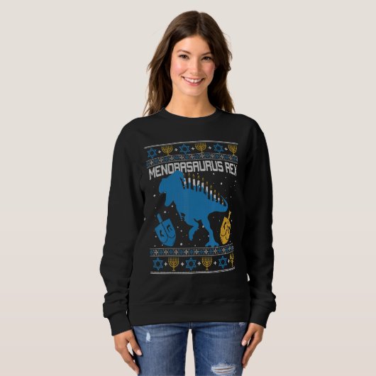 Sweatshirt Menorasaurus Rex Dinosaur T Rex Hanoukka Menorah B (Devant entier)