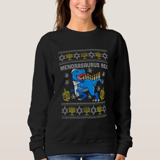 Sweatshirt Menorasaurus Rex Trex Menorah Ugly Hanoukka Chanuk (Devant)