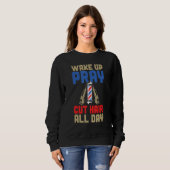 Sweatshirt Mens  Barber Wake Up Pray Cut Hair All Day (Devant entier)