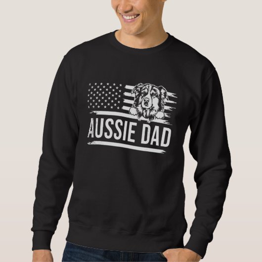 Sweatshirt Mens Cute AUSSIE dog DAD dog owner US america flag (Devant)