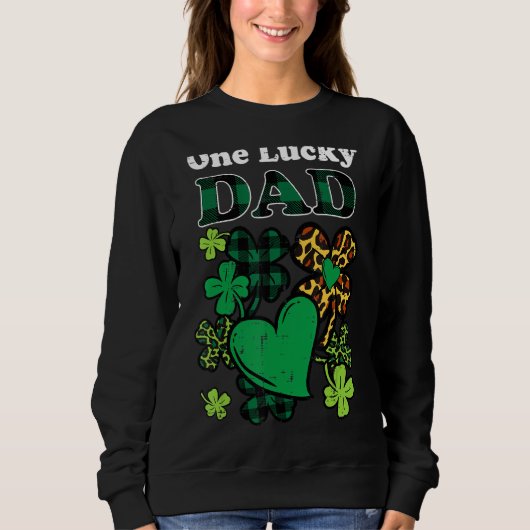 Sweatshirt Mens One Lucky Papa Plaid Shamrock Heart St Patric (Devant)