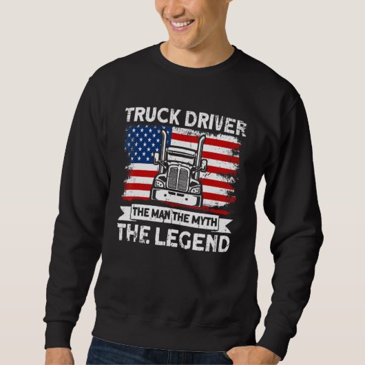 Sweatshirt Mens Trucker Truck Driver American Flag Man Myth L (Devant)