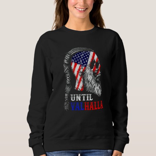 Sweatshirt Mens Until Valhalla Skull American Flag Retro Viki (Devant)