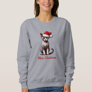 Sweatshirt Meow Christmas Devon Rex Cat, Noël Père Noël Kitte