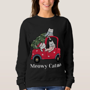 Sweatshirt Meowa Catmas Camion Rouge Chat Pyjama de Noël