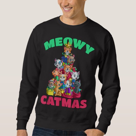 Sweatshirt Meowa Catmas Chat Noël Arbre de Noël Filles Garçon (Devant)
