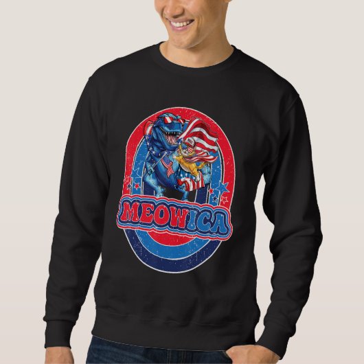 Sweatshirt Meowica Cat T Rex Dinosaur 4th Of July American Fl (Devant)
