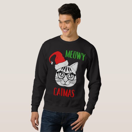 Sweatshirt Meowy Catmas Chat Noël Noël (Devant entier)