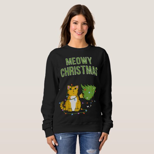 Sweatshirt Meowy Christmas Tiger Tabby Chat Xmas Tree (Devant entier)
