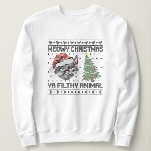 Sweatshirt Meowy Christmas Ya Filthy Animal - Ugly Christmas (Design devant)