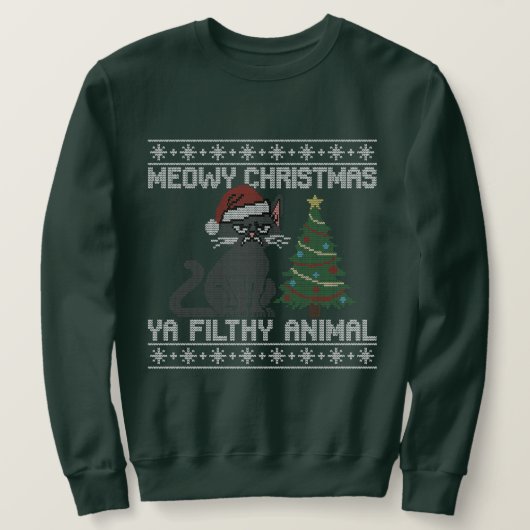 Sweatshirt Meowy Christmas Ya Filthy Animal - Ugly Christmas  (Design devant)