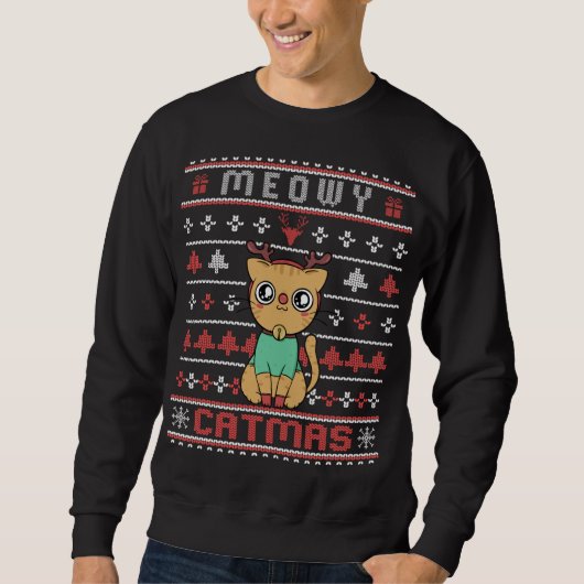 Sweatshirt Meowy Joyeux Catmas - Chat de Noël mignon Sueur mo (Devant)