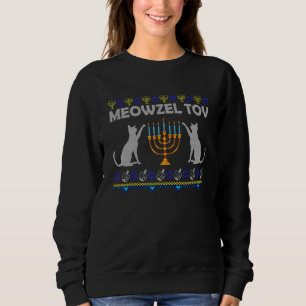 Sweatshirt Meowzel Tov Chanukah Juif Chat Propriétaire Ugly H