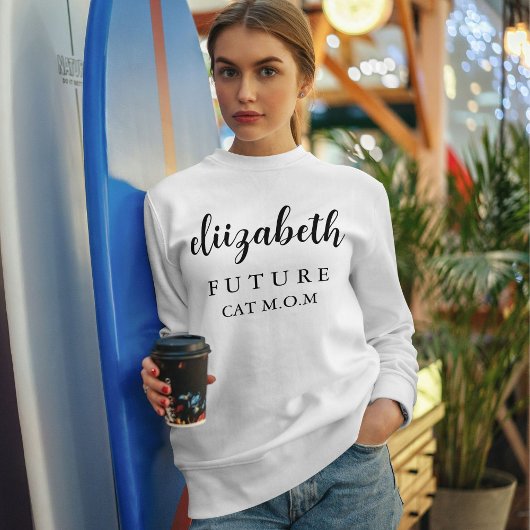 Sweatshirt Mère de chat à nom de script noir personnalisé pou