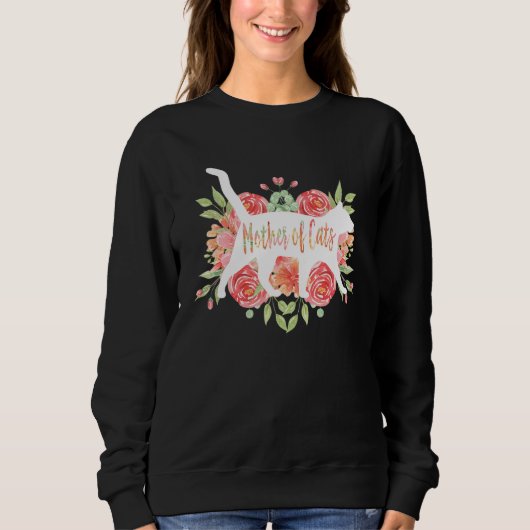 Sweatshirt Mère Des Chats Chatons Fleurs Florales Blanches (Devant)