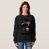 Sweatshirt Merica 4 juillet Messy Cheveux Bun Avec Lunettes A (Devant entier)