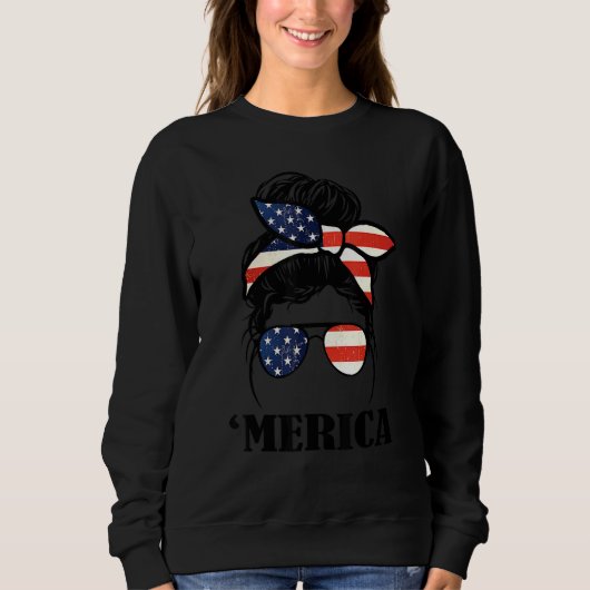 Sweatshirt Merica 4 juillet Messy Cheveux Bun Avec Lunettes A (Devant)