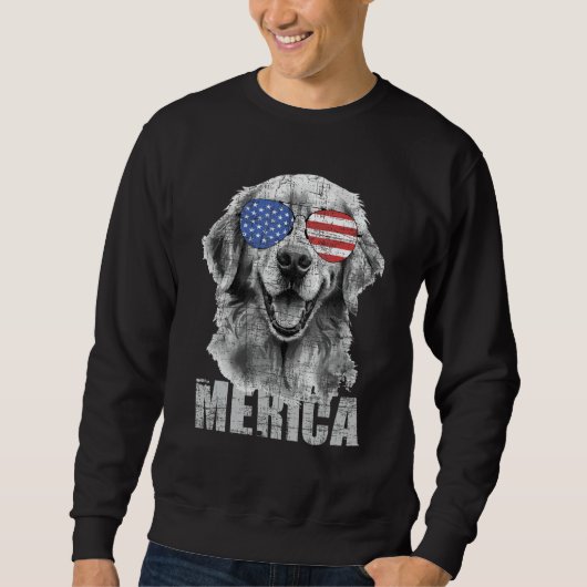 Sweatshirt Merica - Drapeau américain patriotique Golden Retr (Devant)
