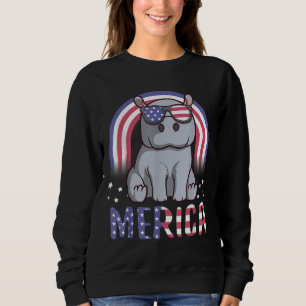Sweatshirt Merica Hippopotamus Drapeau américain 4 juillet Hi