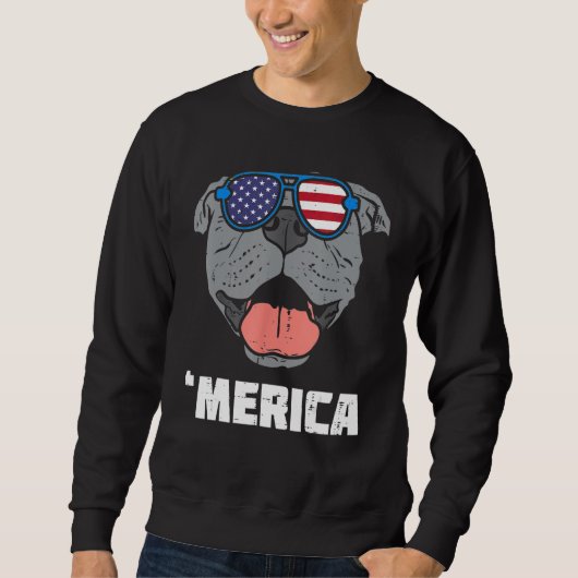 Sweatshirt Merica Pitbull Pit American USA Flag 4th Of July F (Devant)