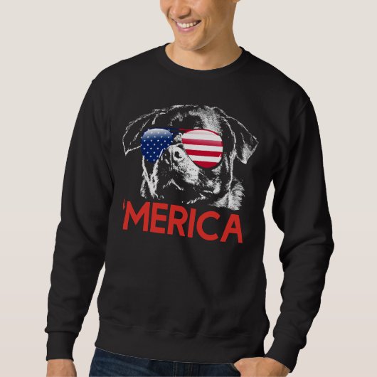 Sweatshirt Merica Rottweiler Drapeau Américain 4e de (Devant)