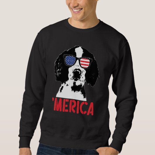 Sweatshirt Merica Springer Spaniel anglais Drapeau américain (Devant)
