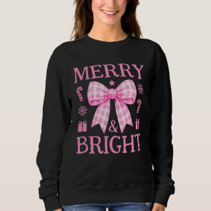 Sweatshirt Merry & Bright Bow à carreaux roses de Noël