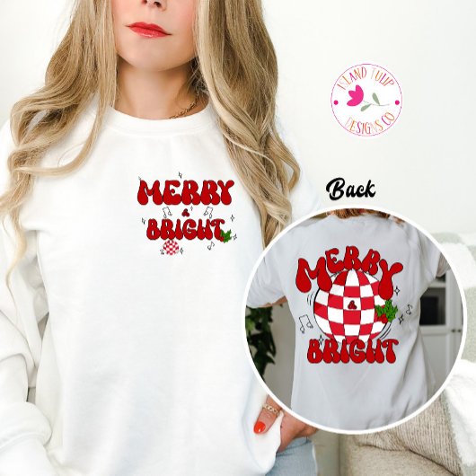 Sweatshirt Merry & Bright Disco Ball Red & Green Christmas