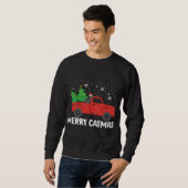 Sweatshirt Merry Catmas Chat noir et sapin de Noël Truc rouge (Devant entier)