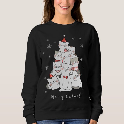 Sweatshirt Merry Catmas Christmas Tree Winter Cats Santa Cat  (Devant)