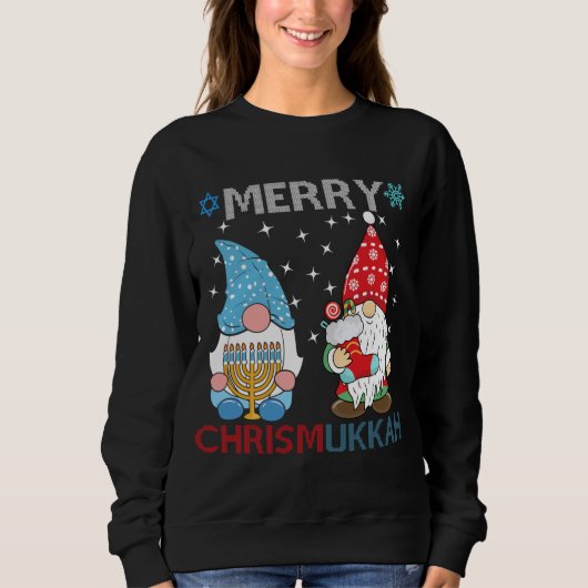 Sweatshirt Merry Chrismukkah Funny Gnomes (Devant)