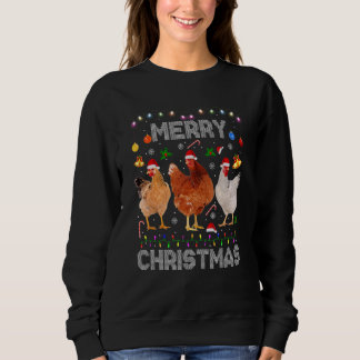 Sweatshirt Merry Christmas Chicken Santa Hat Lights Xmas