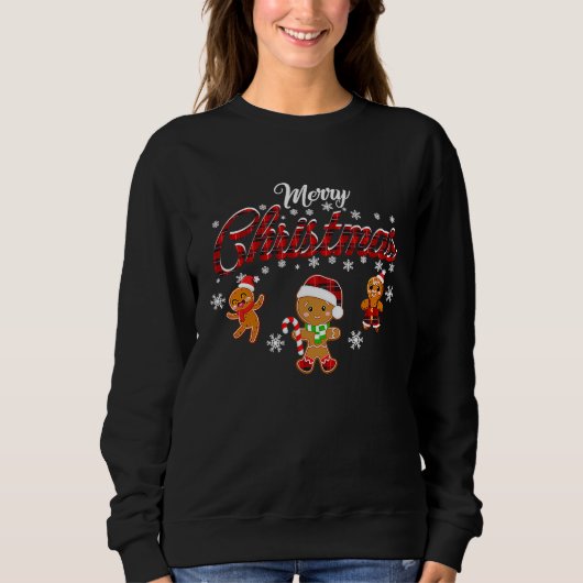 Sweatshirt Merry Christmas Gingerbread Xmas Red Plaid Cookie  (Devant)