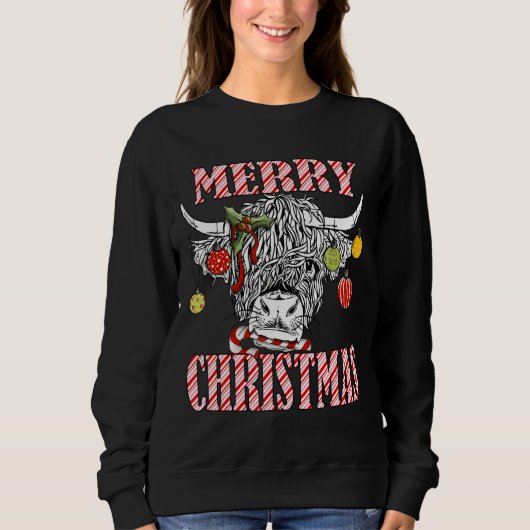 Sweatshirt Merry Christmas Longhorn Cow Candycane Xmas Holida (Devant)