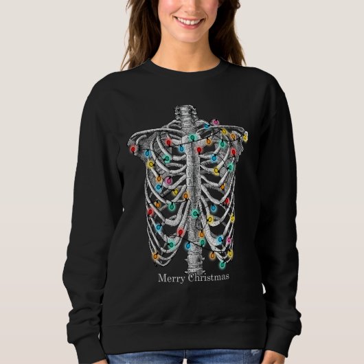 Sweatshirt Merry Christmas Skeleton Ribcage With String Of Li (Devant)