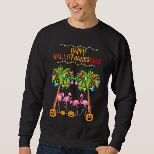 Sweatshirt Merry Flamingo Halloween Christmas Happy Hallothan (Devant)