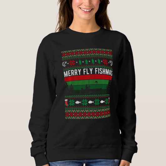 Sweatshirt Merry Fly Fishing Fishmas Ugly Christmas Style Xma (Devant)