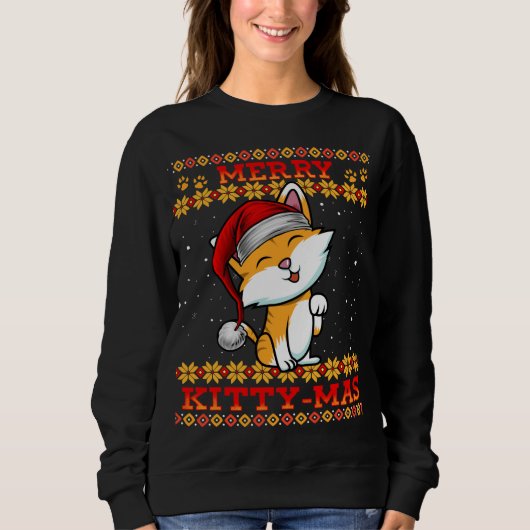 Sweatshirt Merry Kitty Mas Cute Kitten Chat Dame de Noël Hol (Devant)