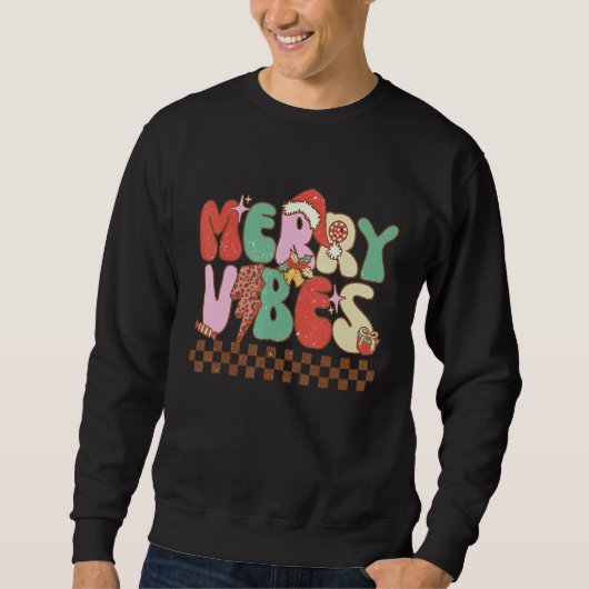 Sweatshirt Merry Vibes Retro Christmas Candy Cane Christmas v (Devant)