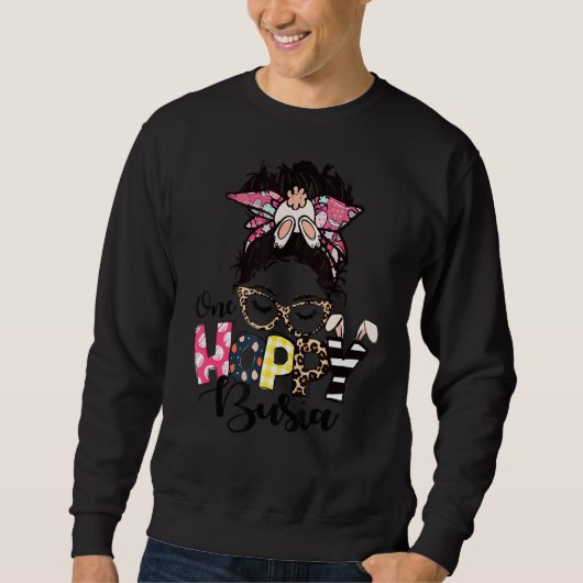 Sweatshirt Messy Bun Bunny One Hoppy Busia Leopard Happy East (Devant)