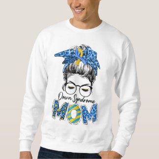 Sweatshirt Messy Bun Leopard Blue Yellow Ribbon Down Syndrome