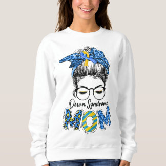 Sweatshirt Messy Bun Leopard Blue Yellow Ribbon Down Syndrome