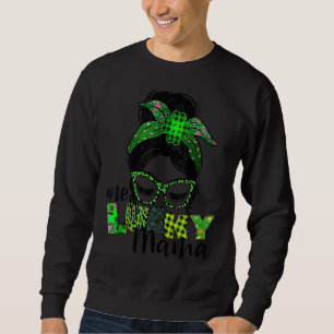 Sweatshirt Messy Bun Leopard St Patrick's Day One Lucky Mama