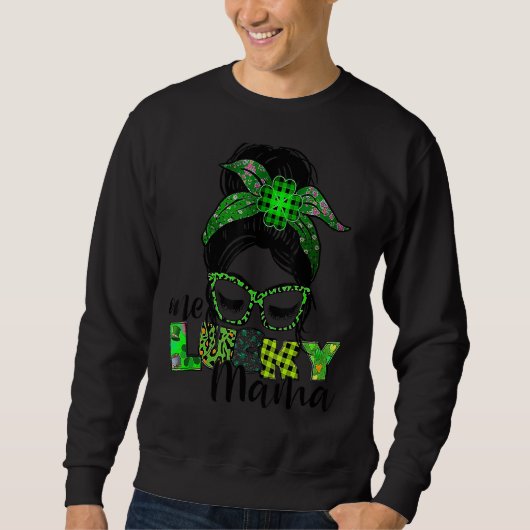 Sweatshirt Messy Bun Leopard St Patrick's Day One Lucky Mama (Devant)